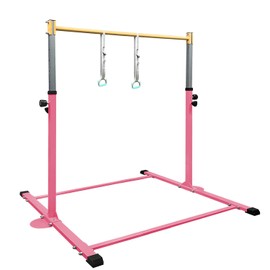 GLANT Gymnastic Kip Bar,Horizontal Bar for Kids Girls Junior,3' to 5' Adjustable Height,Home Gym Equipment,Ideal for Indoor and Home Training,1-4 Levels,300lbs Weight Capacity (Light Pink)