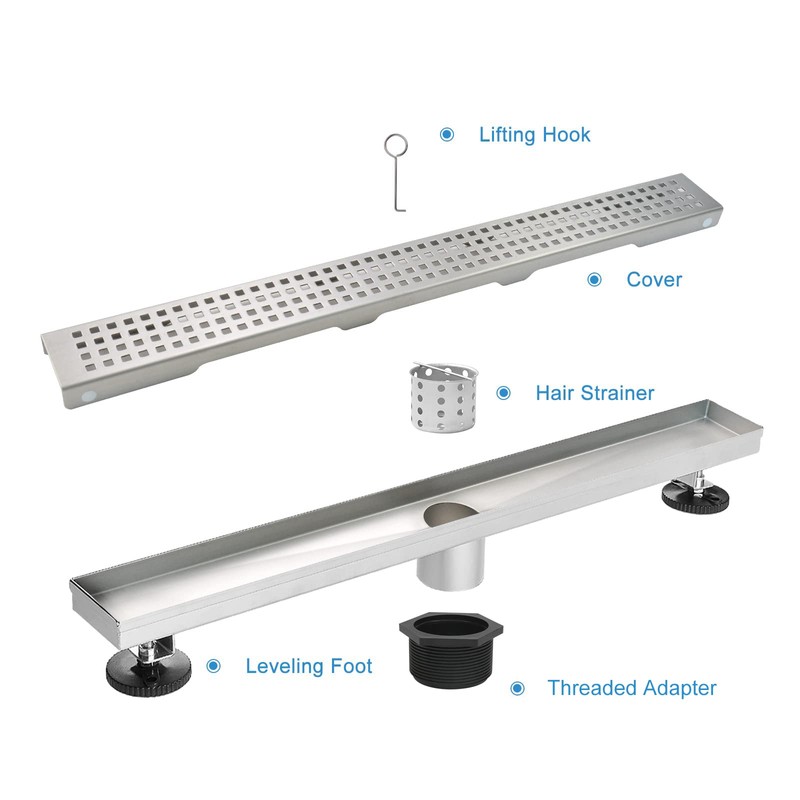 Elefloom Linear Shower Drain, Shower Drain 32 inch with Removable