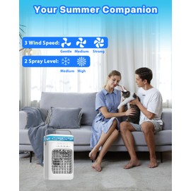 Portable Air Conditioner, Evaporative Mini Portable AC Unit with 3 Speeds & 2 Mist, 120° Oscillating, 7 Color Lights 2-4H Timer, Small Cooling Fan for Bedroom, Office, Home, Camping