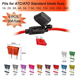 Generic Gaoekoius 12 AWG Waterproof Inline Blade Fuse Holder kits-6pcs 12 Gauge Fuse Holder with 6PCS 30AMP Standard Blade fuses / 12pcs Heat Shrink Butt connectors(6 Sets)