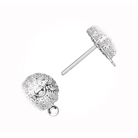New 100 Silver Plated Brass Stainless Steel Post 8mm Filigree Dome Earstuds with Loop for DIY Crafts and Jewelry Making LU06092MAR