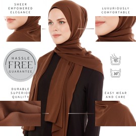 Ayisah Selda - Hijab for Women, Chiffon Hijab Scarf - Brown Hijab – Soft Hijabs Scarves - Fashion Muslim Scarf Hijab for Women – Muslim Accessories Long Hijab Shawl Muslim Head Scarf, 71" L x 27.5" W