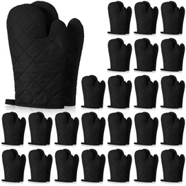 Geyoga 12 Pairs Oven Mitts Heat Resistant Kitchen Oven Gloves Mitts Thick Cotton Quilted Kitchen Baking Flexible Glove for Cooking Kitchen Grilling Oven 10.6in (Black)
