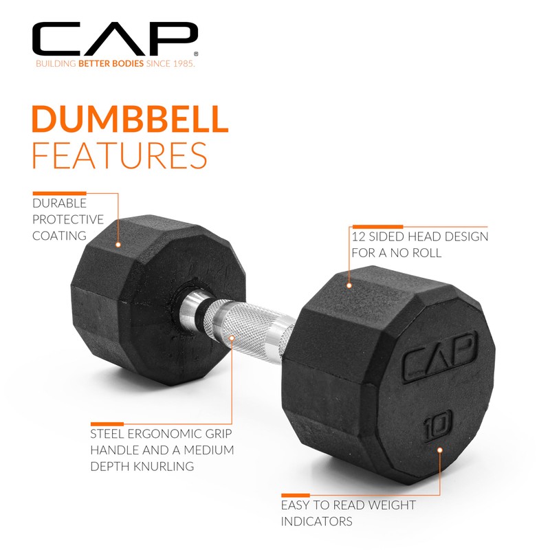 CAP Barbell 12-Sided Coated Dumbbell, 10 LB