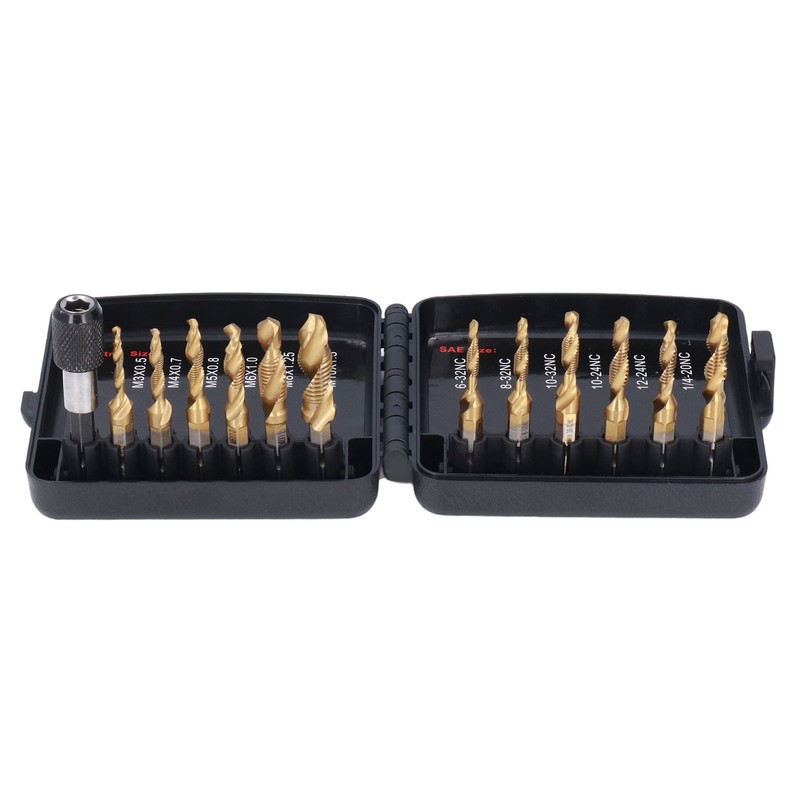 13Pcs/Set Combination Drill Tap High Speed Steel Titanium Plated Hex