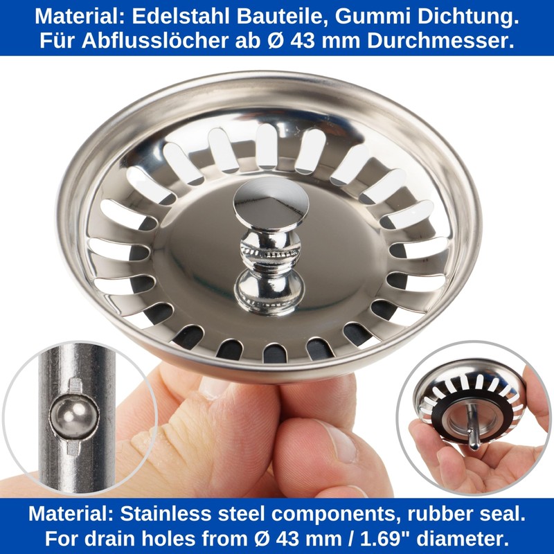 Sink Strainer Basket, 1 Pack, Diameter 82 mm Strainer Basket,
