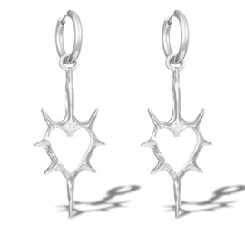 Goth Earrings for Women Silver Hoop Western Punk Dangle Drop Chunky Heart Fun Jewelry Gift (Heart Silver)