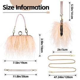MAOFENG Women Ostrich Feather Tote Bag Fluffy Purse Clutch Feather Shoulder Crossbody Bag Evening Handbag for Wedding Party,Champagne