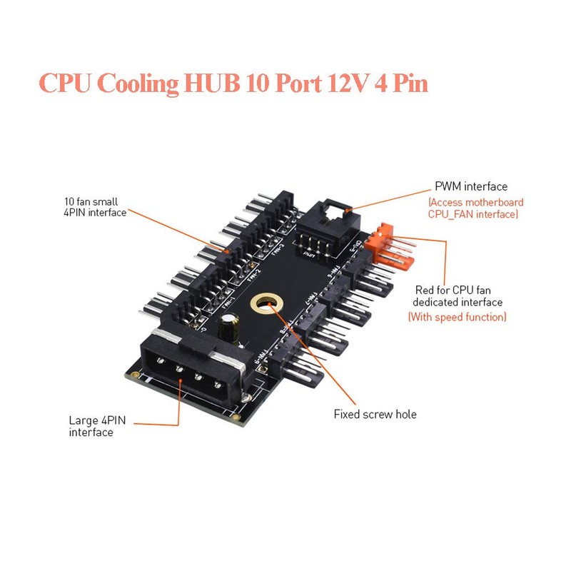 ELECTOP PC Chassis Fan Hub CPU Cooling HUB 10 Port