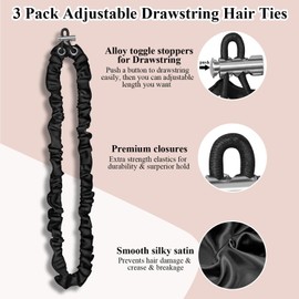 NALoRa 3 Pcs Adjustable Satin Hair Ties Silk Hair Scrunchies for Women Girls Soft Easy Use Hair Accessories Durable Hair Ties for Afro Puff Hair Ponytails Thick Curly Hair Locs Natural Hair