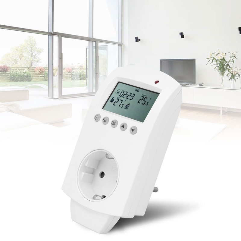 Plug‑in Thermostat LCD Programmable Heating Temperature Controller 16A