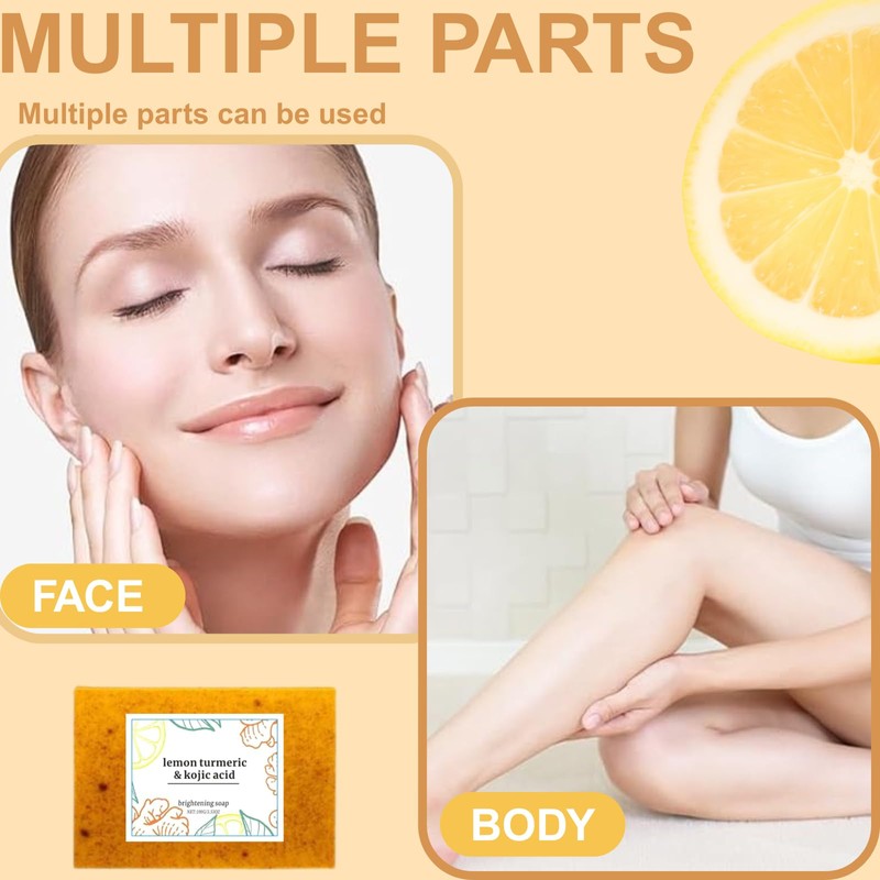 3PCS Turmeric Soap,Lemon Turmeric Kojic Soaps, Natural Handmade Soap, Bar