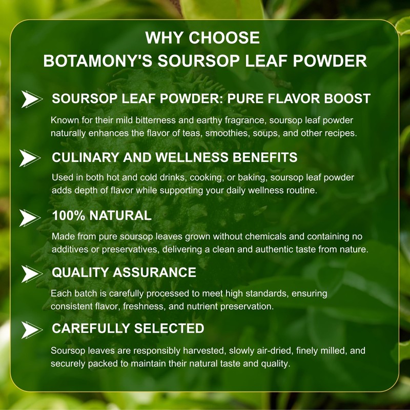 BOTAMONY Premium Organic Soursop Leaf Powder 7 oz, Sun-Dried Graviola