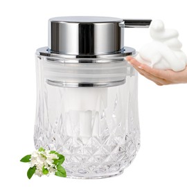 AZMOYAC Silver Foam Soap Dispenser, Face Wash Soap Dispenser for Bathroom, 8 OZ Clear Glass Foaming Hand Soap Dispenser, Small Refillable Dish Soap Dispenser for Kitchen