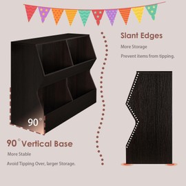 DINZI LVJ Kids Bookshelf, Toy Storage Organizer, Wooden Toy Storage Cabinet, 4 Cubby Children Bookcase, 39.4" L Toddler Book Shelf for Bedroom, Nursery, Hallway, School, Espresso