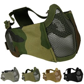 AOUTACC Airsoft Mesh Mask, Half Face Mesh Masks with Ear Protection for CS/Hunting/Paintball/Shooting (Mesh Ear, WL)