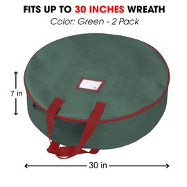 Primode Christmas Wreath Storage Bag 30" - 2 Pack Artificial Wreath Container - Garland Holiday Xmas Wreaths Holder - Sturdy Handles - Card Slot Zipper Strong 420D Oxford (30 Inch, Green)