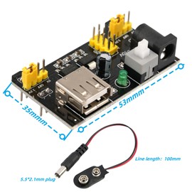 MTDELE 6Pcs 3.3V 5V Breadboard Power Supply Module DC 6.5-12V Input with 6Pcs 9V Battery Clip Compatible with for Arduino Power Supply