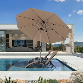 PURPLE LEAF 10' Round Patio Umbrella with Tilt Adjustment, Outdoor Table Umbrella Champagne Aluminum Frame, Market Umbrella Pool Umbrella for Deck Garden, Patio, or Poolside