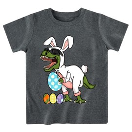 Chipeler Boys Easter Shirts Toddler Dinosaur Bunny Eggs Tops Baby Kids Short Sleeve Gray T-Shirts 5T