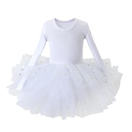Baby Girls Ballet Tutu Dresses Long Sleeve Sequin Tulle Ballerina Outfits Dance Leotards White 12-24 Months