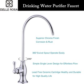 Delle Rosa Drinking Water Purifier Faucet, Commercial Water Filtration Faucets for Under Sink Water Filter System, Modern Best Brass Kitchen Bar Sink Drinking Water Faucet, Chrome,Non-Air Gap