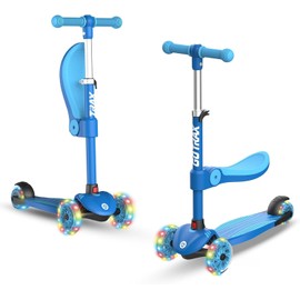 Gotrax KS3 Kids Kick Scooter, LED Lighted Wheels, Adjustable Height Handlebars and Removable Seat, Lean-to-Steer & Widen Anti-Slip Deck, 3 Wheel Scooter for Kids Ages 2-8 and up to 100 Lbs (SkyBlue)