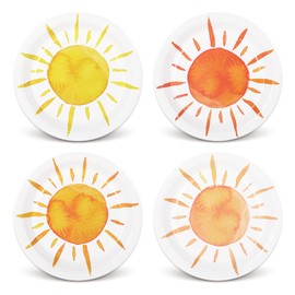 Whaline Boho Sun Dessert Plates Hippie Sunshine Disposable Paper Plates First Trip Around The Sun Dinnerware Plate 7 Inch for Party Supplies Table Decor, 24Pcs