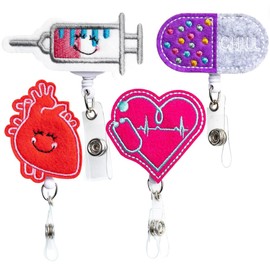 Nurseology Nurse Badge Reel Retractable – Nursing Name Badge Holder – Felt Badge Reel for Nurses, Students & Teachers – Cute Badge Reels for Nurses – Alligator Clip (Healthcare Bundle)