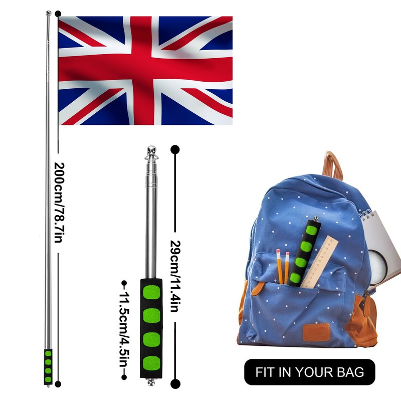 Telescopic Flag Pole 2M Stainless Steel Handheld Flag Pole Portable