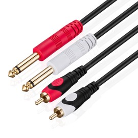 Cable de 2X 6,35 mm a 2RCA 5M, Chapado en Oro [Audiowave Series] 2 x 6,35mm 1/4'' Macho TS a 2 RCA Macho Cáscara de PVC Estéreo Adaptador de Audio y Divisor RCA Cable.