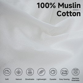 Simple&Opulence 100% Cotton Muslin Fabric 58 Inch Wide by Yard, Bleached White Lightweight Fabric for Sewing, Draping Material, Textile, Apparel Cloth(5 Yards)
