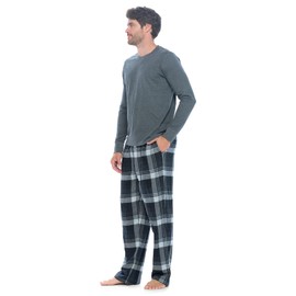 Ashford & Brooks Men’s Long-Sleeve Top Flannel Pants Pajama Sleepwear Set, Grey Plaid, XL