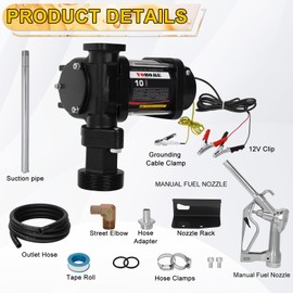 YOHOME 12V 10 GPM Fuel Transfer Pump with Discharge Hose & Manual Nozzle, Gasoline, Diesel, Kerosene & Biodiesel