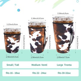 AJLTPA Iced Coffee Sleeve Insulator Sleeves for Cold Drinks Beverages, 3 Pack Reusable Neoprene Cup Sleeve with Handle for 16-32oz Coffee cups（Cowhide Print）