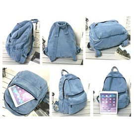 YunZh Denim Backpack Casual Style Lightweight Jeans Backpacks Classic Retro Travel Daypack