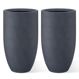 Kante 24 Inch Tall Round Concrete Planter, 2 Pack Large Indoor Outdoor Plant Pots with Drainage Hole and Rubber Plug, Modern Decorative Garden Pots for Home Patio Porch, Charcoal