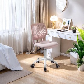 Homy Casa Ergonomic Modern Swivel Vanity Chair with Soft Corduroy Cushion, Height Adjustable, Rolling Design for Make up Bedroom, Pink