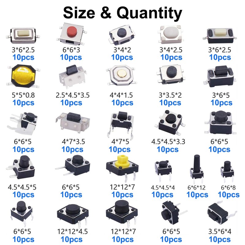 TWTADE 260Pcs Micro Momentary Tactile Push Button Switch 26 Values