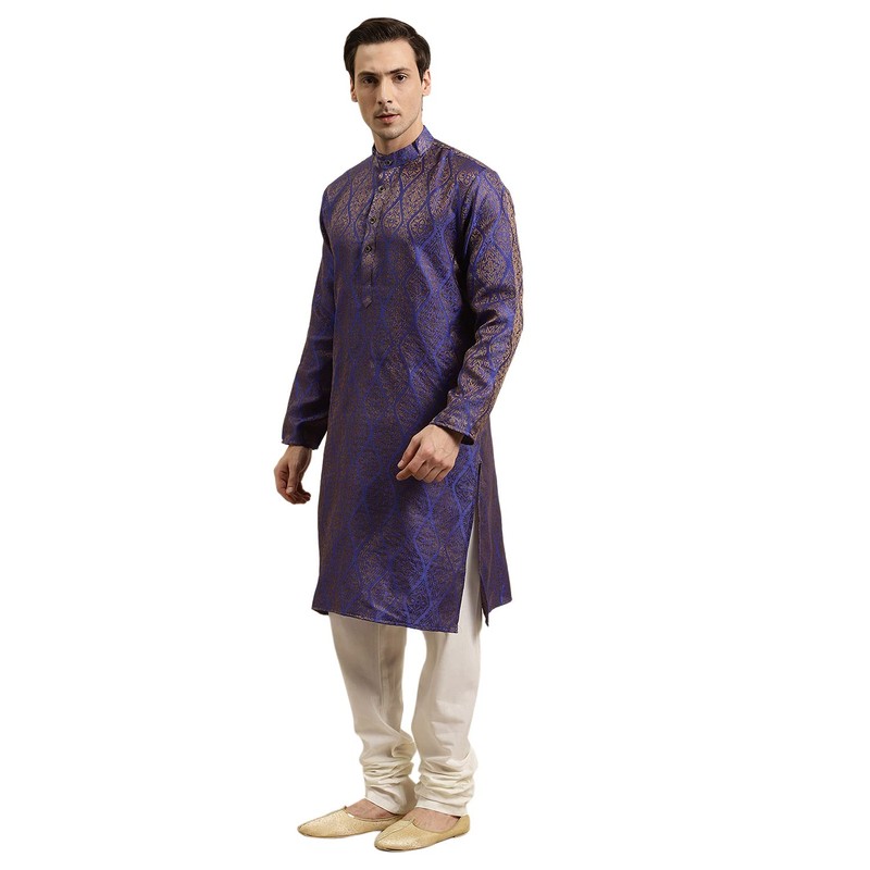 Sojanya (Since 1958, Jacquard Silk Kurta para hombre, azul y