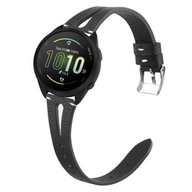 Compatible with Forerunner 165 Smart Watch Bands, Lamshaw Slim Vintage Leather Strap Replacement Compatible for Forerunner 165/Venu Sq/Venu Sq 2/Vivomove Sport/Vivoactive 5/Forerunner 55/Forerunner 245 Smartwatch (Black)