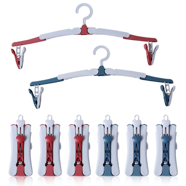 NCOALE Folding Clothes Hanger, 8 PCS Travel Hangers with Clips