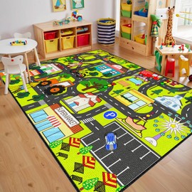 Kids Carpet Playmat Rug - Car Carpet for Kids 5x7 Feet, Large Educational Play Mat Town Traffic Road Map Rug City Life Car Mat for Kids Toy for Bedroom Classroom Nursery Room