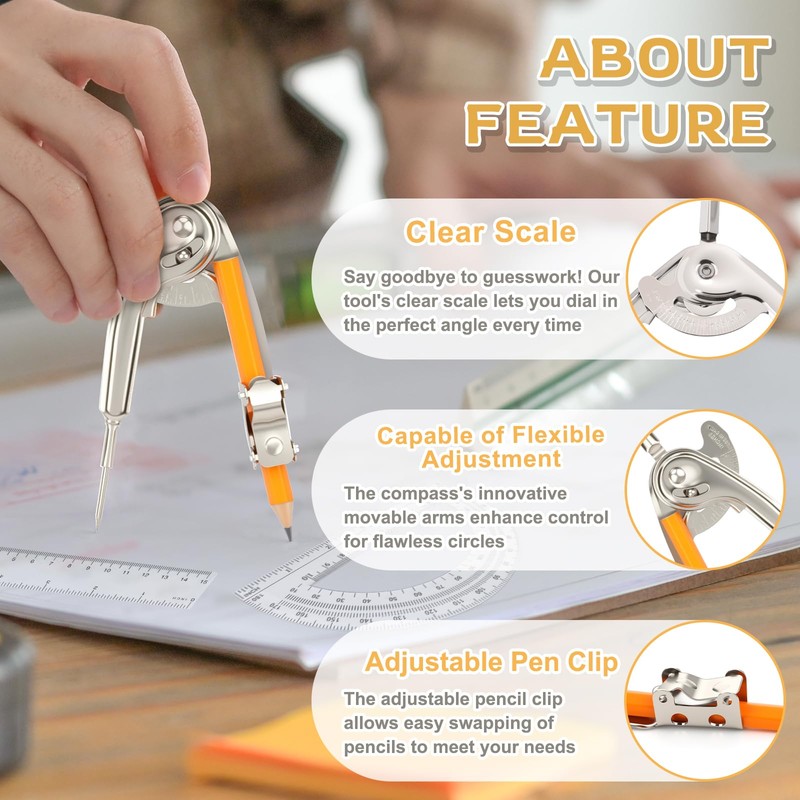4 Pieces Geometry Math Set Compass for Geometry Math Compass