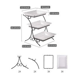 YHOSSEUN Large Tiered Tray Stand, 3 Tier Serving Tray Porcelain Baking Set with Serving Stand 3 Tier Buffet Server for Fruit, Dessert, Food Display Stand for Party, Thanksgiving