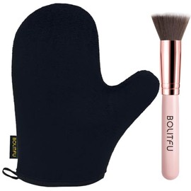 Juego de 2 manoplas autobronceadoras, guantes autobronceadores y cepillo autobronceador de parte superior plana, aplicador de bronceado para hornear falso sin sol (negro)