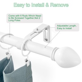 LLPJS Curtain Rods for Windows 16 to 92 inches, Curtain Rod Max Adjustable Length to 104 in, Drapery Rod 1 inch Diameter with Modern Knobs Finials (White, 16" to 92" - Set of 1)