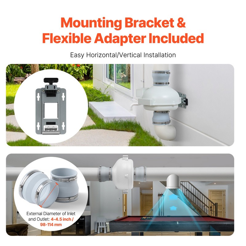 4" to 4.5" Radon Mitigation Fan System Kit Quiet 260