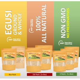 Egusi by Shepherd’s Natural,Ground Melon Seed, 1 lb /16 oz (2 x 8oz Packs) Individually Packed for Freshness for Egusi Soup - NO PRESERVATIVES - Sand-Free - Well-Ground Ready to use.