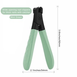Glamne Nail Clippers for Thick Nails with Catcher, Wide Jaw Fingernail and Toenail Cutter for Seniors with Crystal Nail File Cuticle Fork and Storage Case (Mint Green)